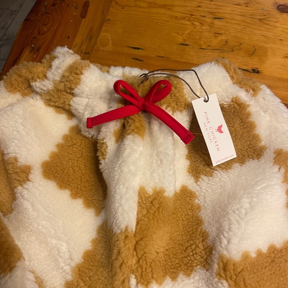 Pink Chicken fuzzy sweatpants cream, and tan checked with a beautiful red piping - Picture 3 of 4